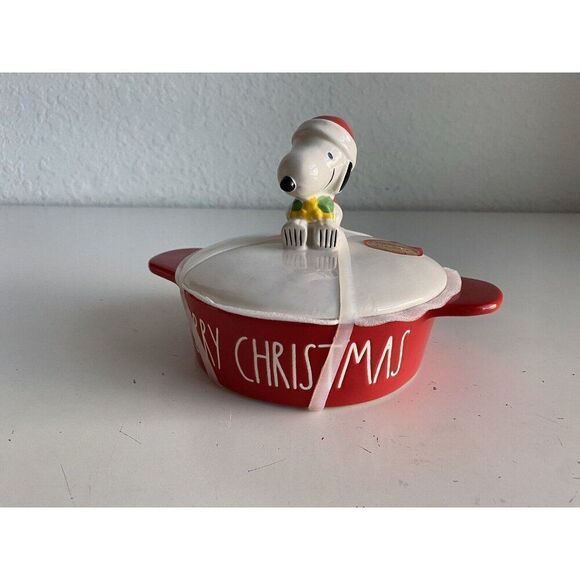 Rae Dunn Peanuts Snoopy Merry Christmas Ceramic Brie Baking Casserole Dish w/Lid - Picture 2 of 13